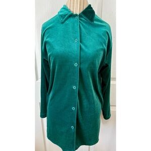 Diane Von Furstenberg DVF Green Velour Tunic Top Button Down Long Sleeve MED